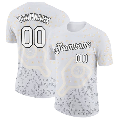 Custom White Black 3D Pickleball Paddles Balls Floral Performance T-Shirt