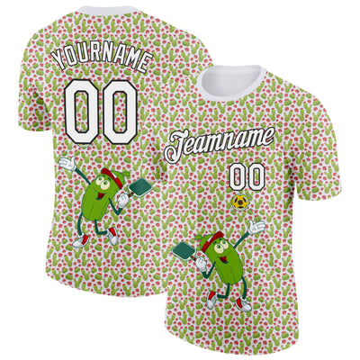 Custom White Black 3D Pickleball Paddles Balls Cactus Performance T-Shirt