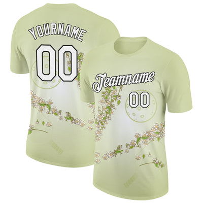 Custom Green White-Black 3D Pickleball Paddles Balls Floral Performance T-Shirt