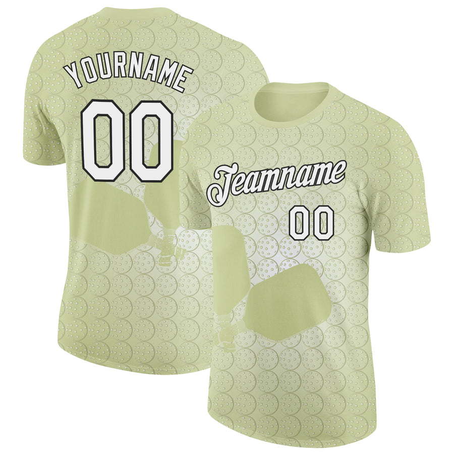 Custom Green White-Black 3D Pickleball Paddles Balls Performance T-Shirt