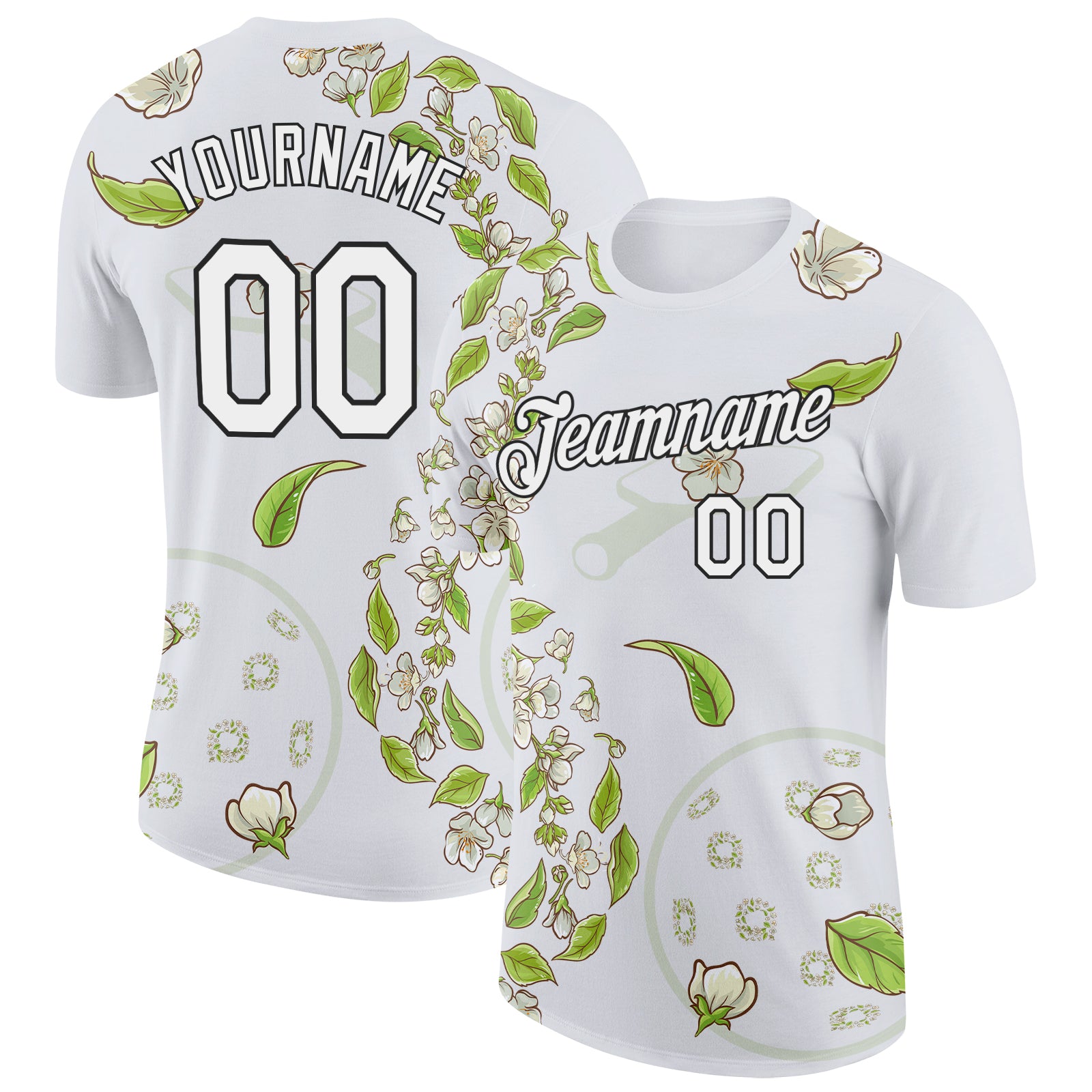Custom White Black 3D Pickleball Paddles Balls Floral Performance T-Shirt