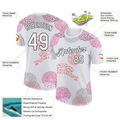 Custom White Black 3D Pickleball Paddles Balls Floral Performance T-Shirt