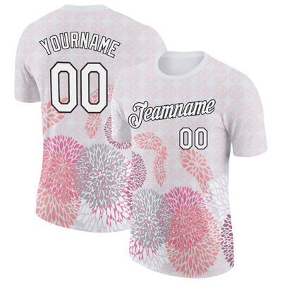 Custom White Black 3D Pickleball Paddles Balls Floral Performance T-Shirt