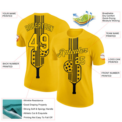 Custom Yellow Black 3D Pickleball Paddles Balls Performance T-Shirt