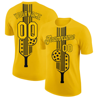 Custom Yellow Black 3D Pickleball Paddles Balls Performance T-Shirt
