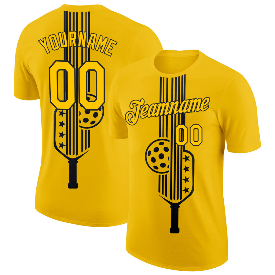Custom Yellow Black 3D Pickleball Paddles Balls Performance T-Shirt