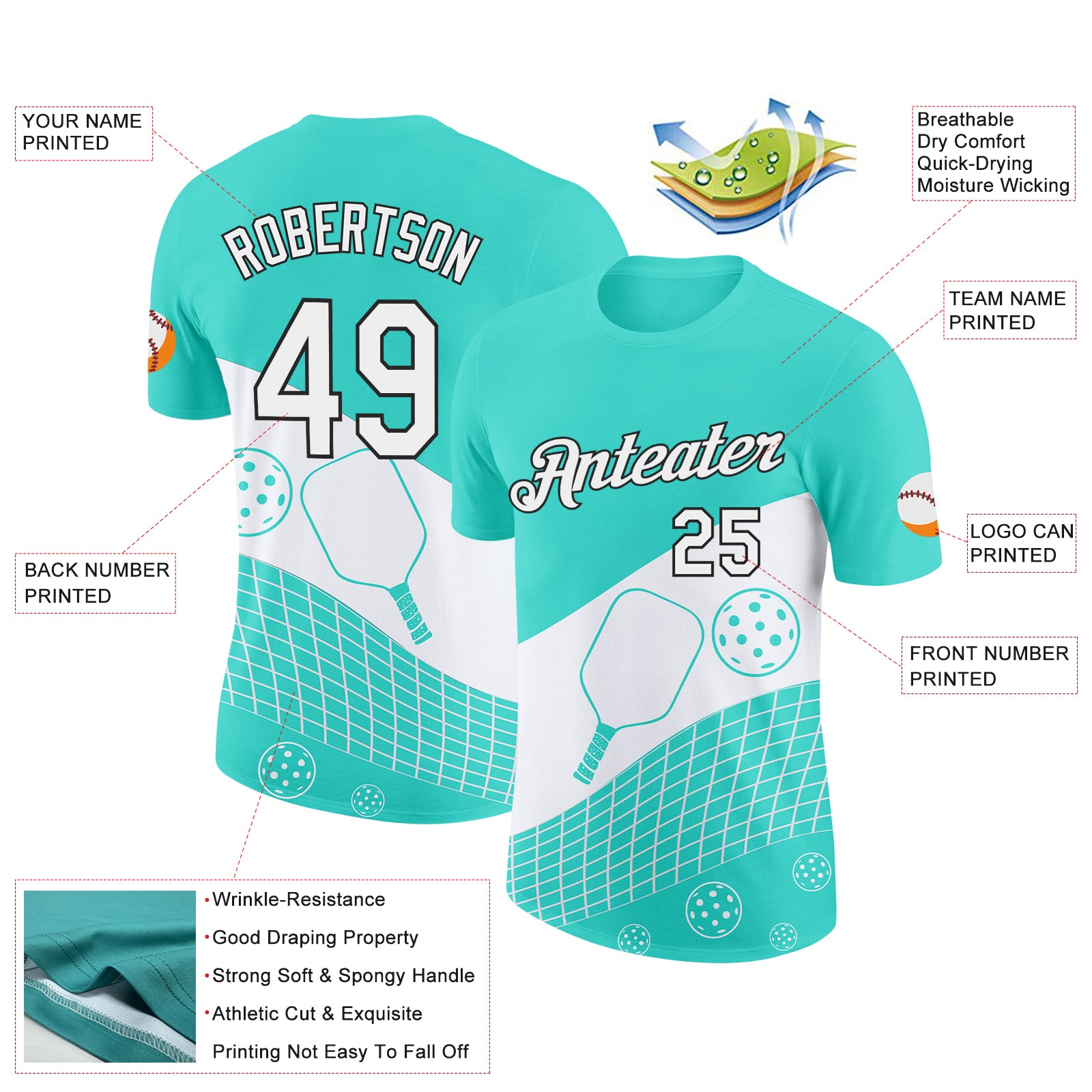 Custom Green White-Black 3D Pickleball Paddles Balls Performance T-Shirt