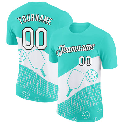 Custom Green White-Black 3D Pickleball Paddles Balls Performance T-Shirt