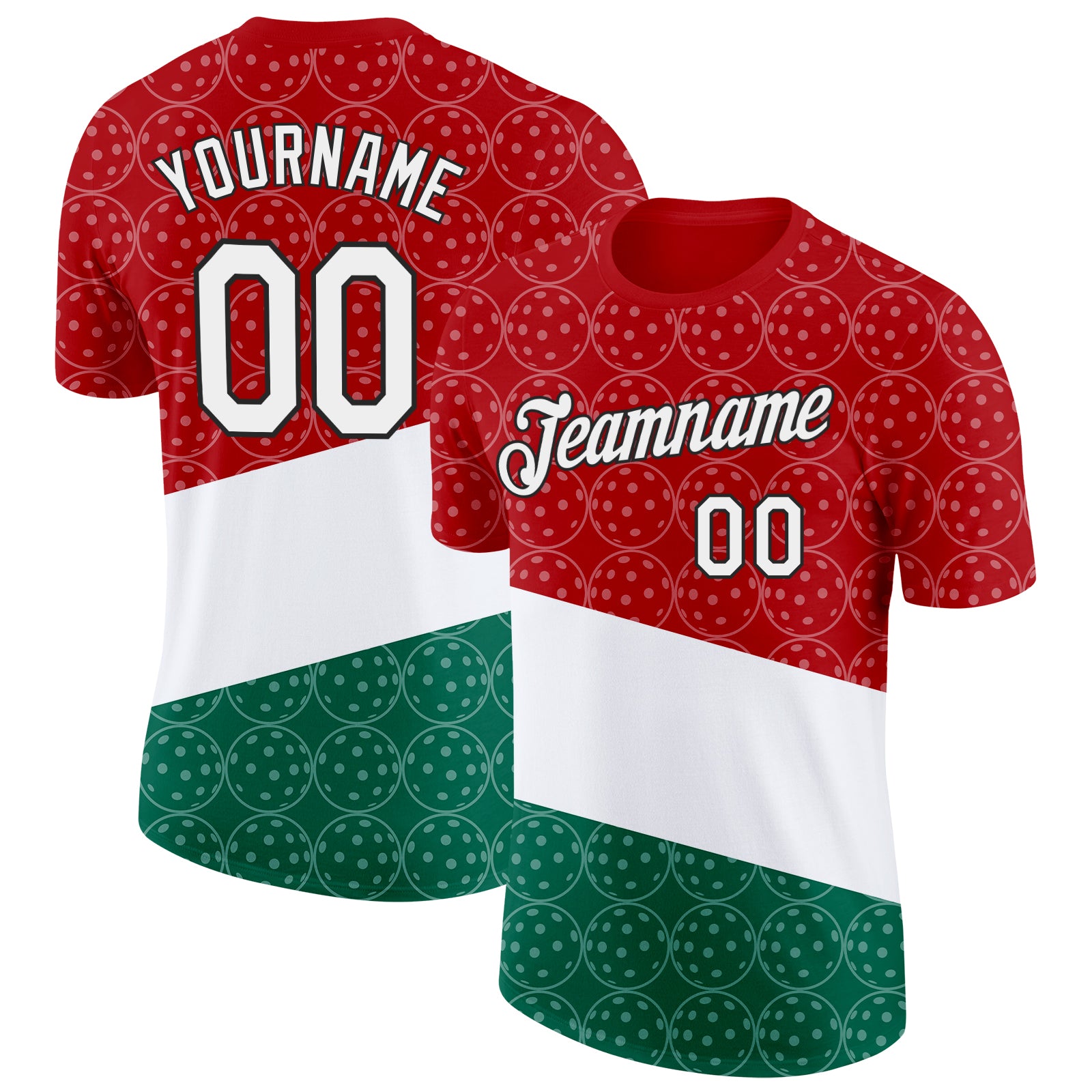 Custom Red White Green-Black 3D Pickleball Balls Performance T-Shirt