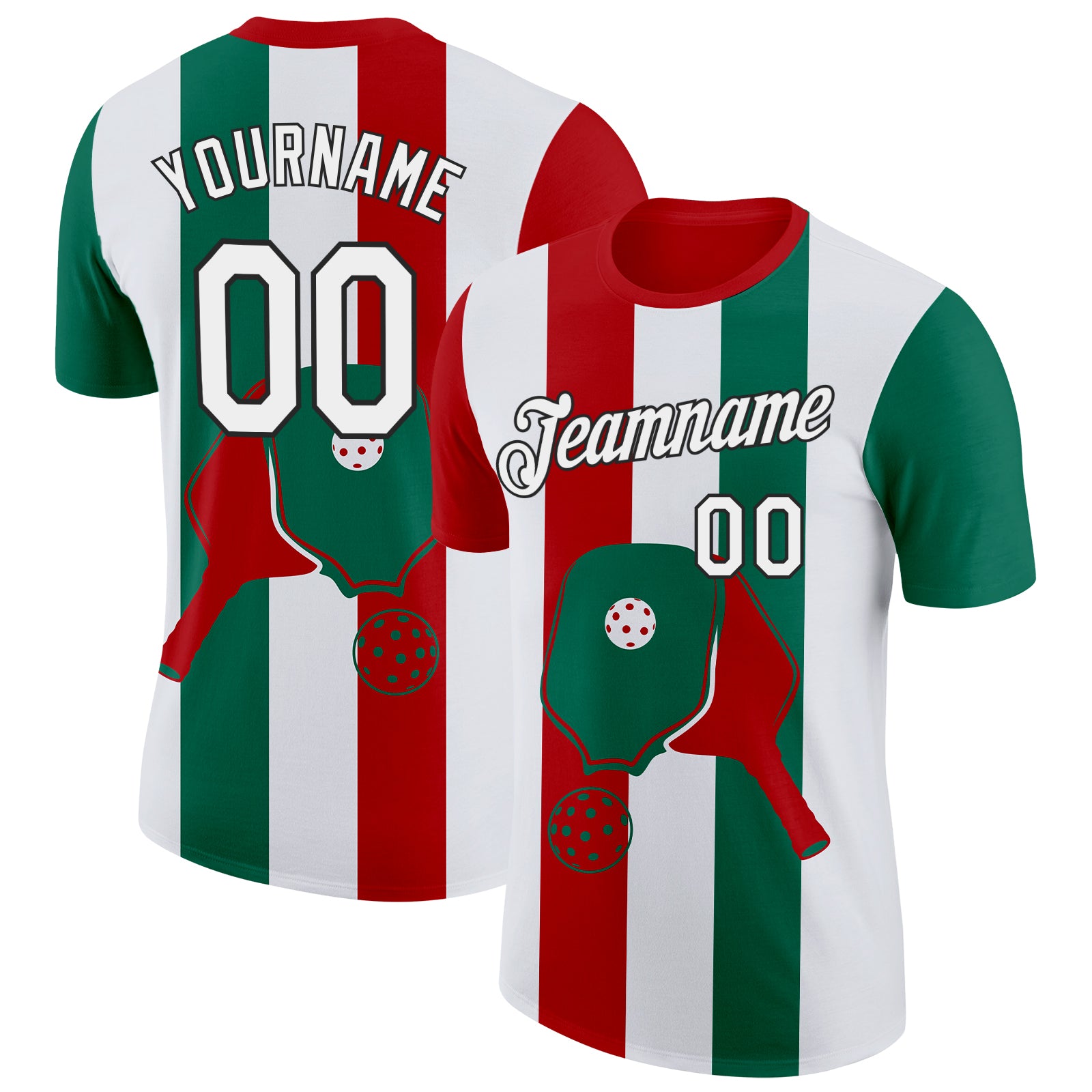 Custom Red White Green-Black 3D Pickleball Paddles Balls Performance T-Shirt