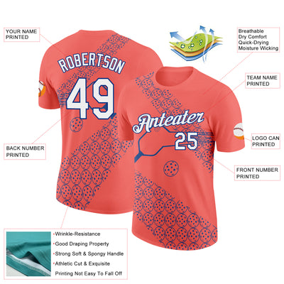 Custom Red White-Royal 3D Pickleball Paddles Balls Performance T-Shirt