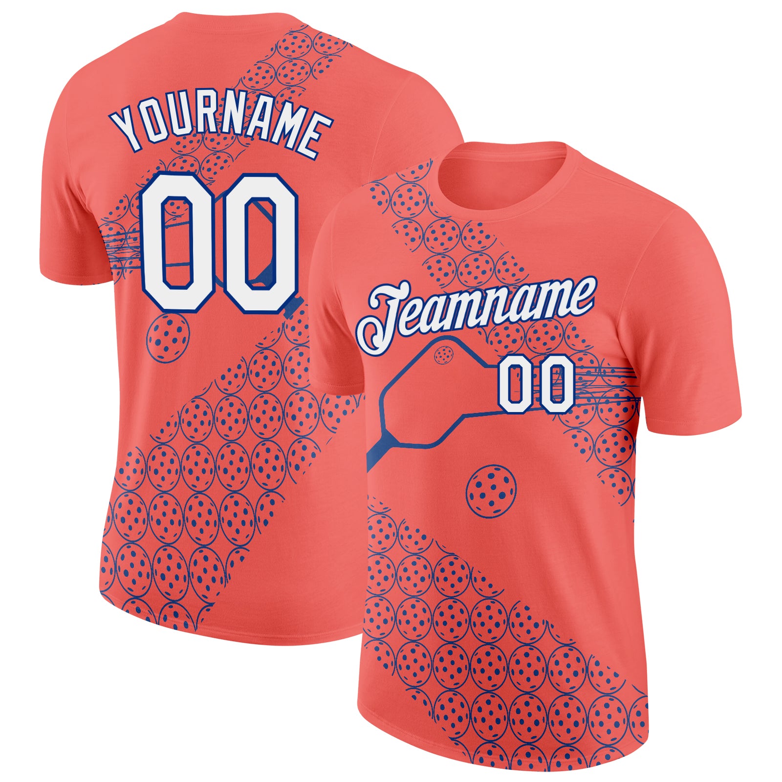 Custom Red White-Royal 3D Pickleball Paddles Balls Performance T-Shirt