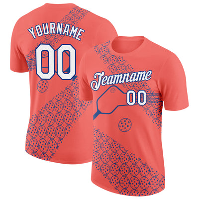 Custom Red White-Royal 3D Pickleball Paddles Balls Performance T-Shirt