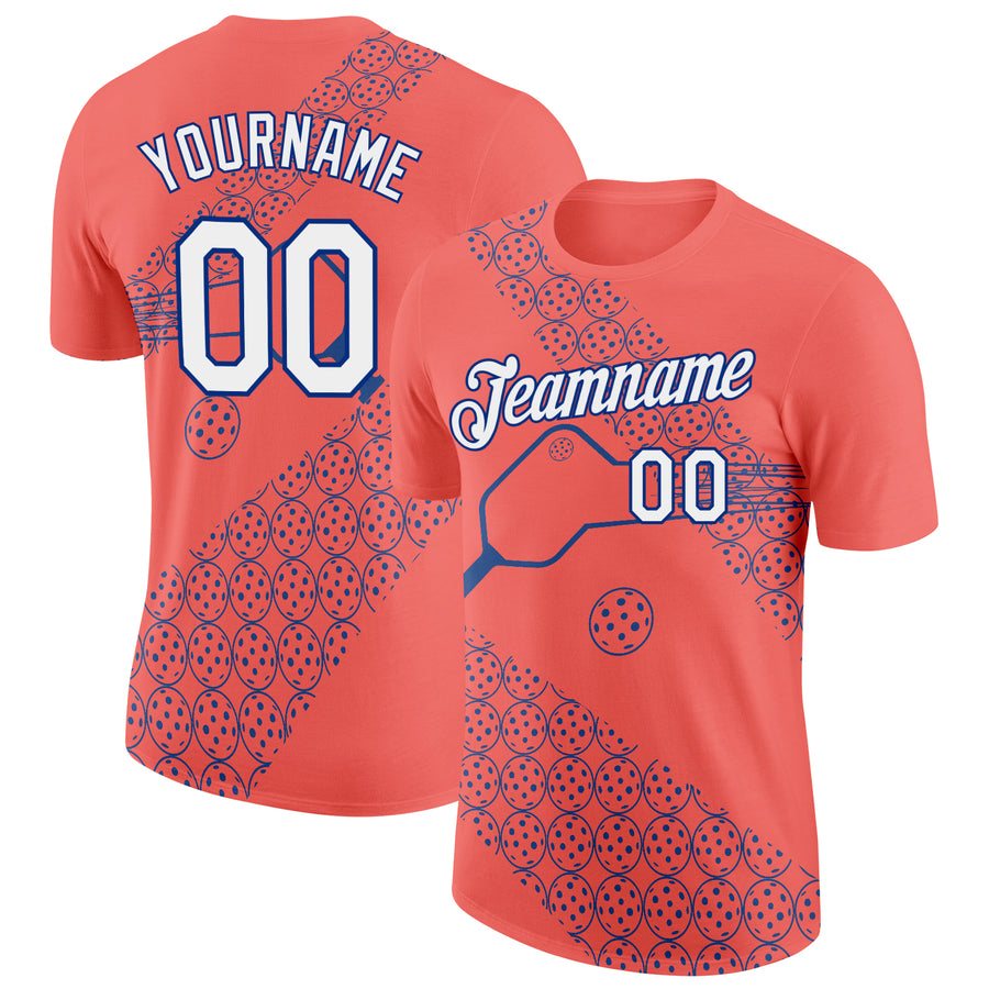 Custom Red White-Royal 3D Pickleball Paddles Balls Performance T-Shirt