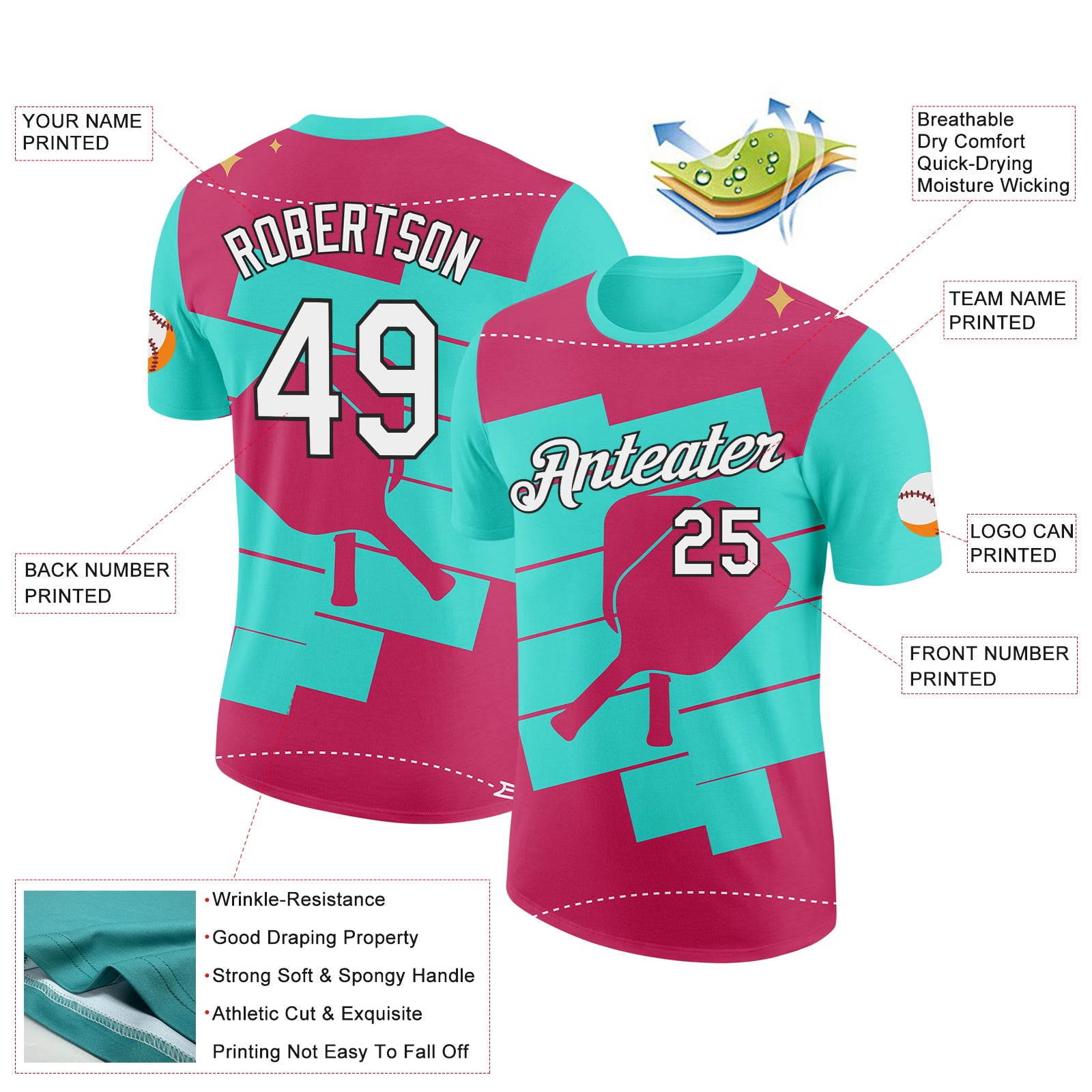 Custom Green White Red-Black 3D Pickleball Paddles Performance T-Shirt