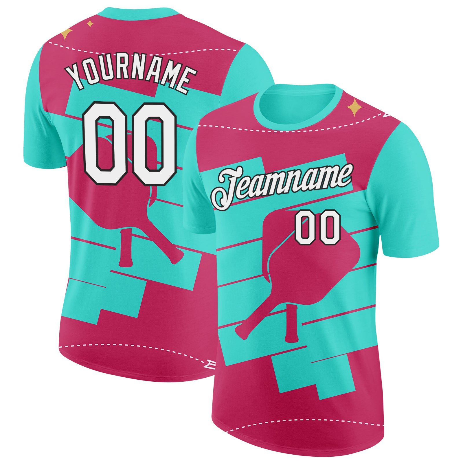 Custom Green White Red-Black 3D Pickleball Paddles Performance T-Shirt