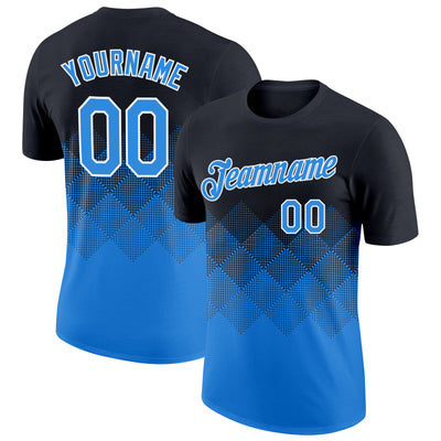 Custom Black Powder Blue-White 3D Pattern Design Gradient Square Shapes Performance T-Shirt
