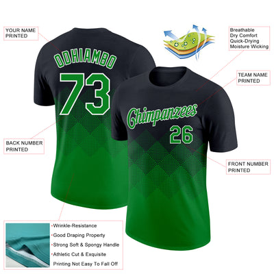 Custom Black Grass Green-White 3D Pattern Design Gradient Square Shapes Performance T-Shirt