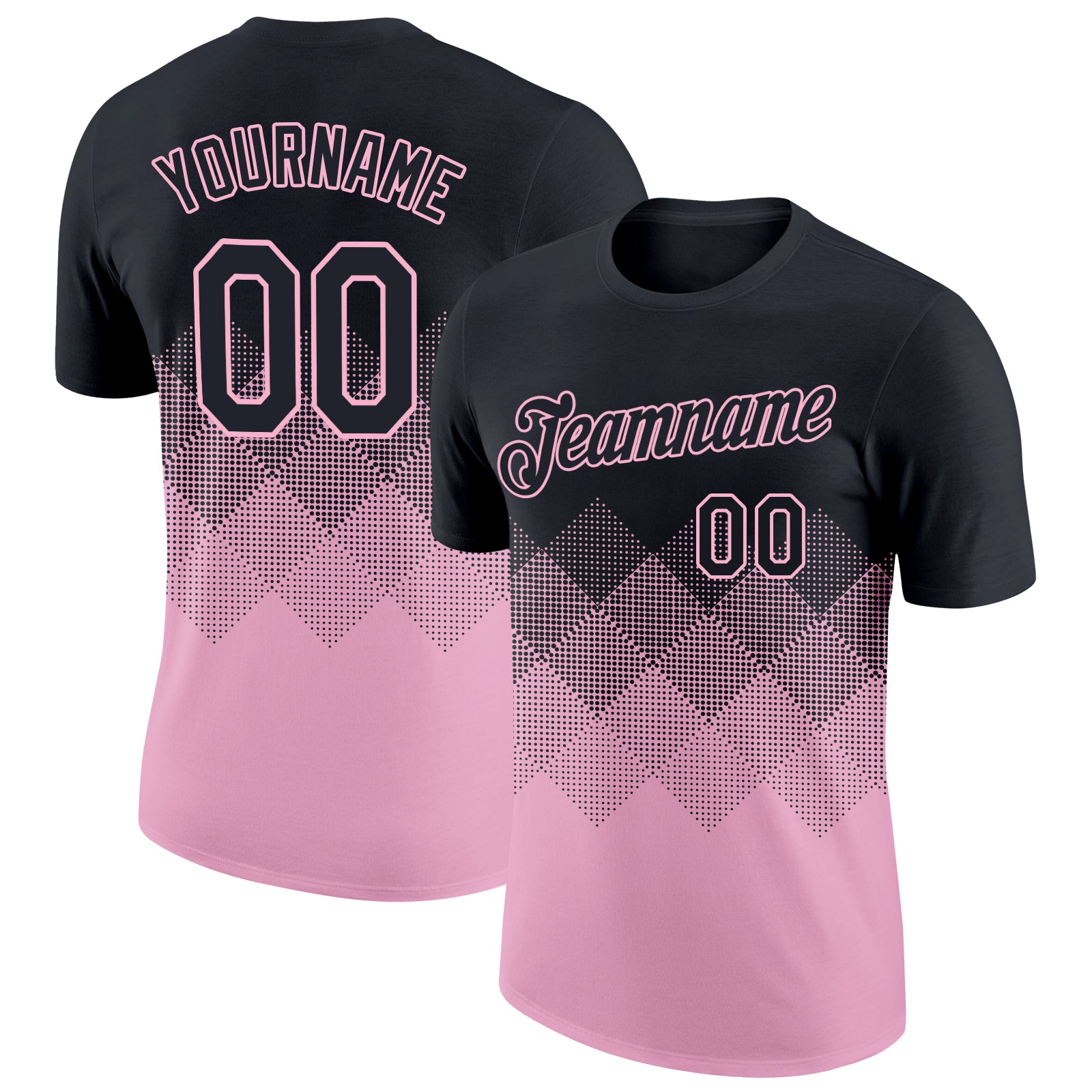 Custom Black Light Pink 3D Pattern Design Gradient Square Shapes Performance T-Shirt