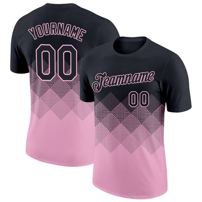 Custom Black Light Pink 3D Pattern Design Gradient Square Shapes Performance T-Shirt