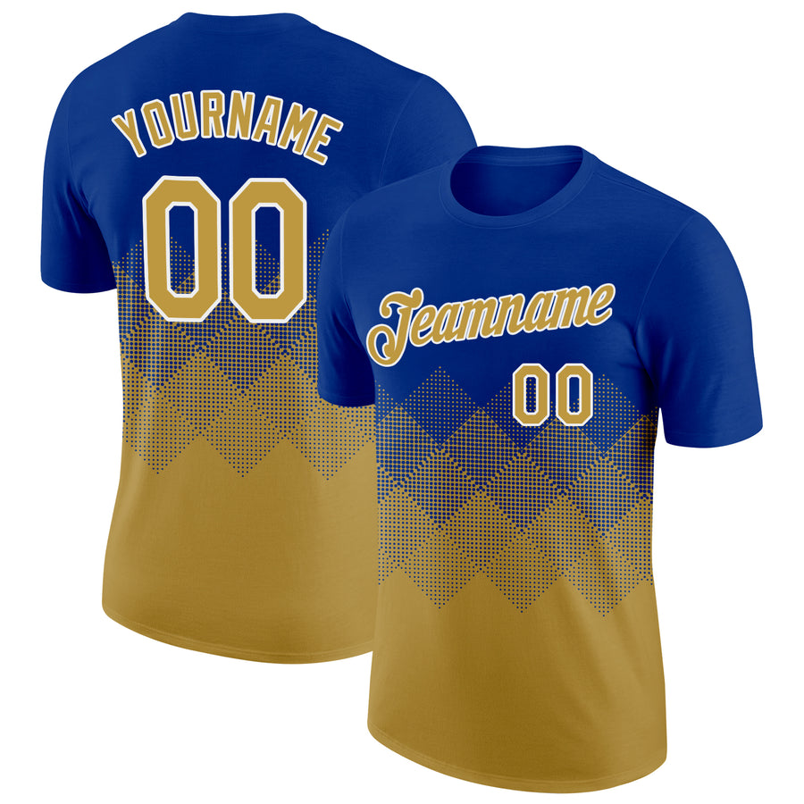 Custom Royal Old Gold-White 3D Pattern Design Gradient Square Shapes Performance T-Shirt