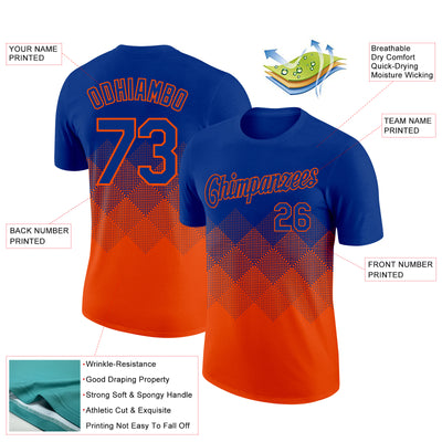Custom Royal Orange 3D Pattern Design Gradient Square Shapes Performance T-Shirt