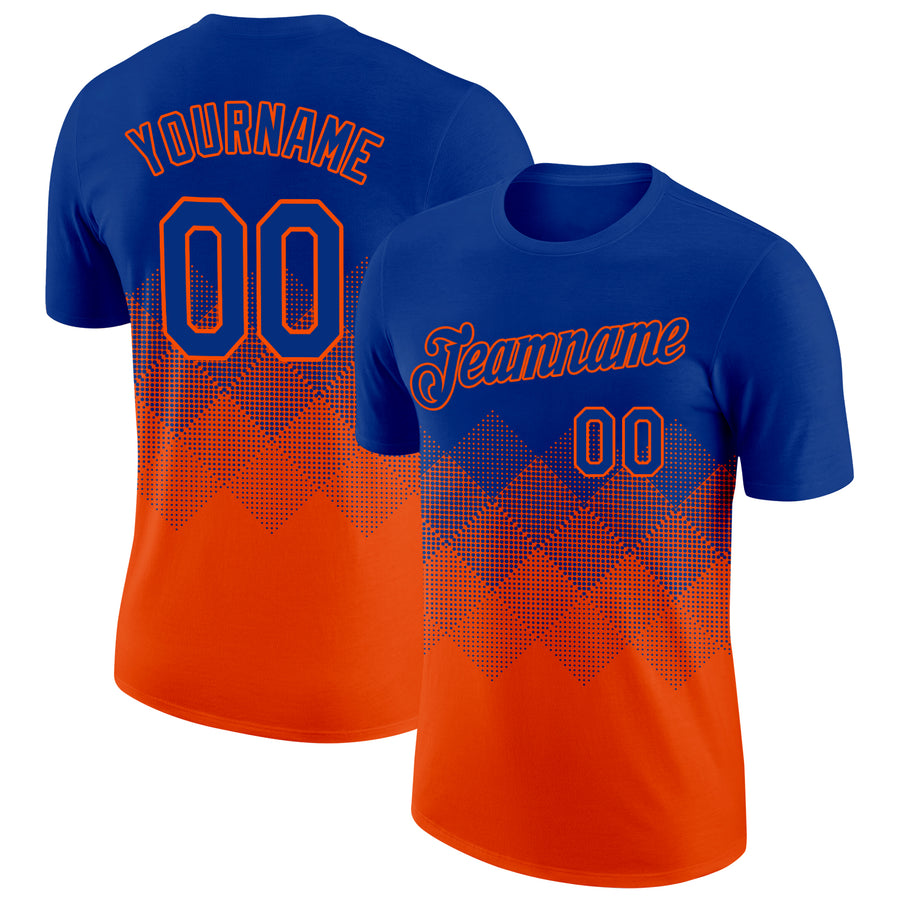 Custom Royal Orange 3D Pattern Design Gradient Square Shapes Performance T-Shirt