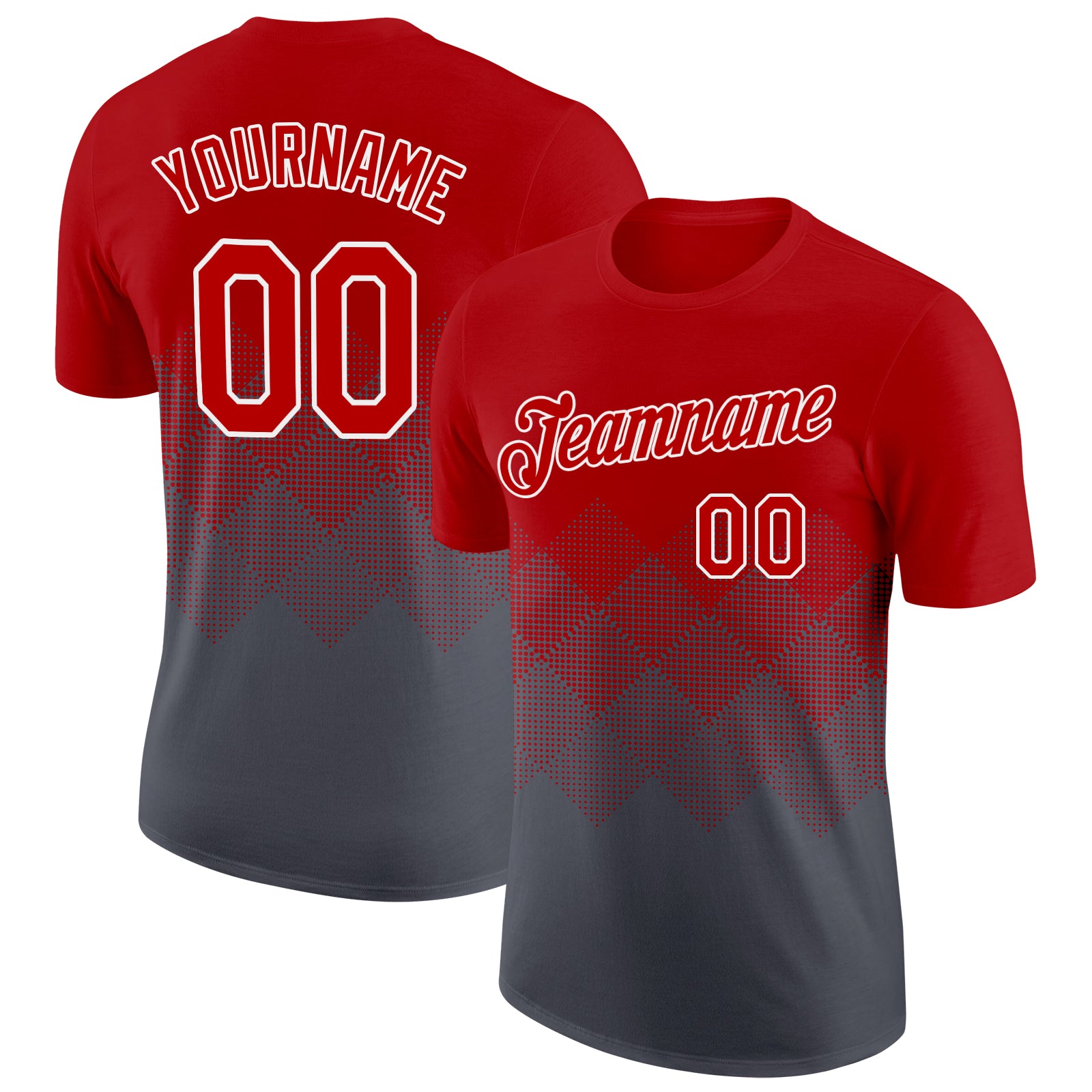 Custom Red Steel Gray-White 3D Pattern Design Gradient Square Shapes Performance T-Shirt