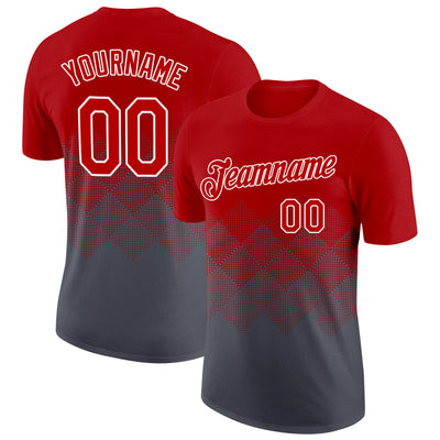 Custom Red Steel Gray-White 3D Pattern Design Gradient Square Shapes Performance T-Shirt