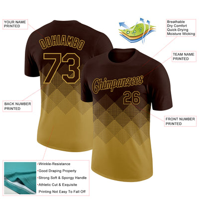 Custom Brown Old Gold 3D Pattern Design Gradient Square Shapes Performance T-Shirt