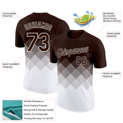 Custom Brown White 3D Pattern Design Gradient Square Shapes Performance T-Shirt
