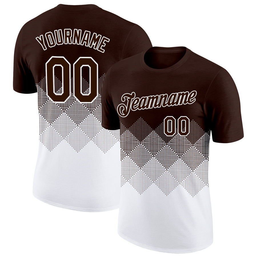 Custom Brown White 3D Pattern Design Gradient Square Shapes Performance T-Shirt