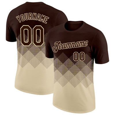 Custom Brown Cream 3D Pattern Design Gradient Square Shapes Performance T-Shirt