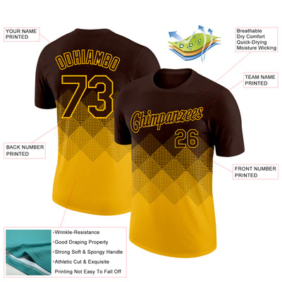 Custom Brown Gold 3D Pattern Design Gradient Square Shapes Performance T-Shirt