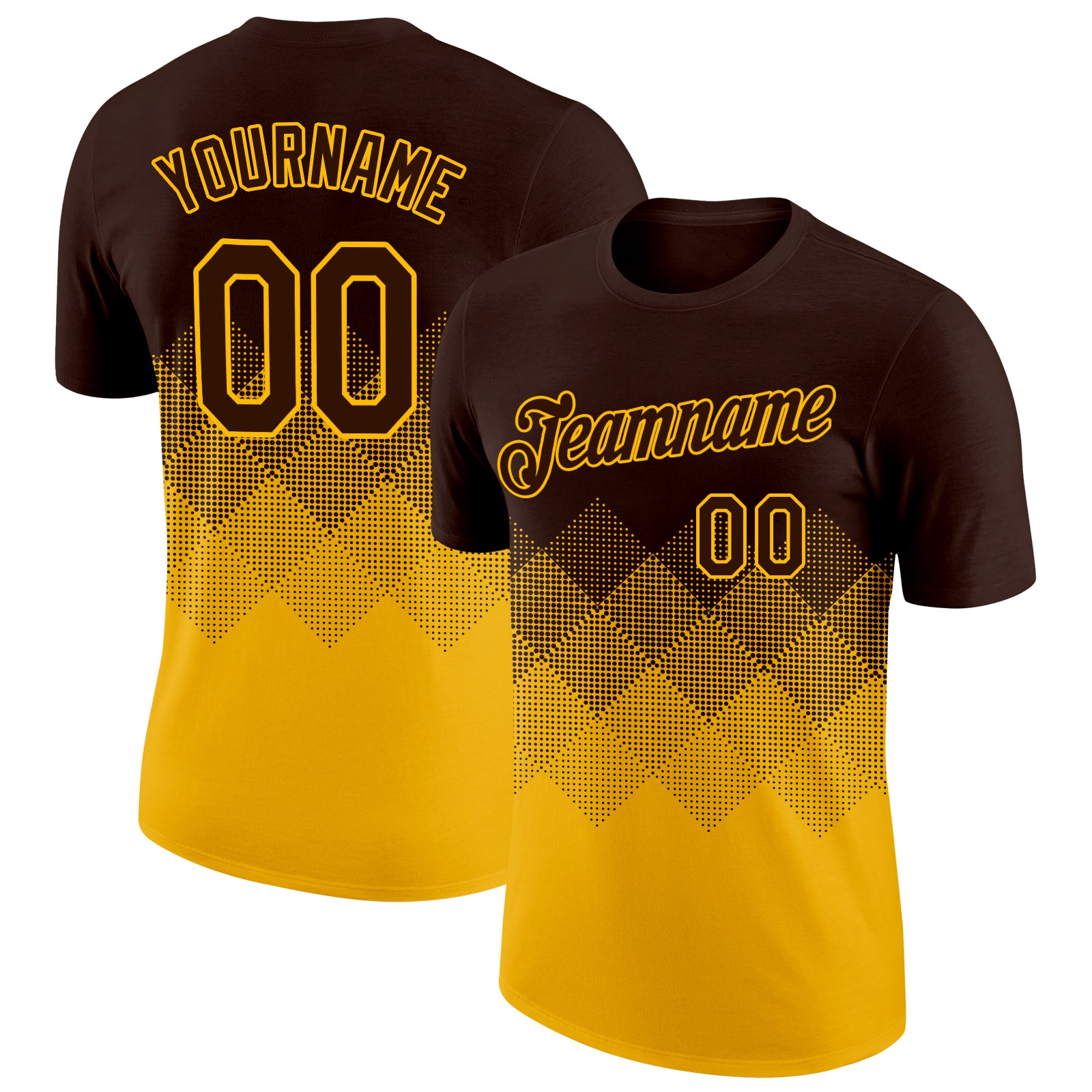 Custom Brown Gold 3D Pattern Design Gradient Square Shapes Performance T-Shirt