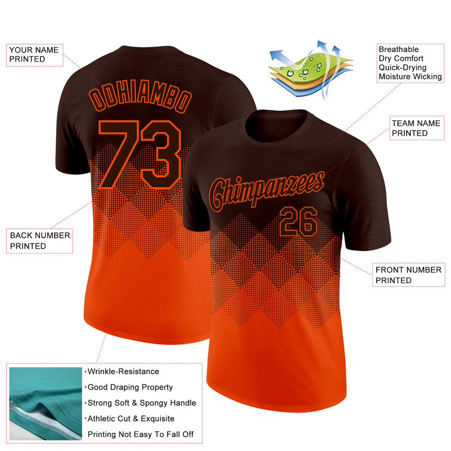 Custom Brown Orange 3D Pattern Design Gradient Square Shapes Performance T-Shirt