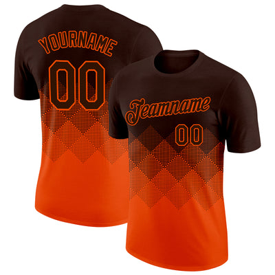 Custom Brown Orange 3D Pattern Design Gradient Square Shapes Performance T-Shirt