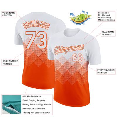 Custom White Orange 3D Pattern Design Gradient Square Shapes Performance T-Shirt