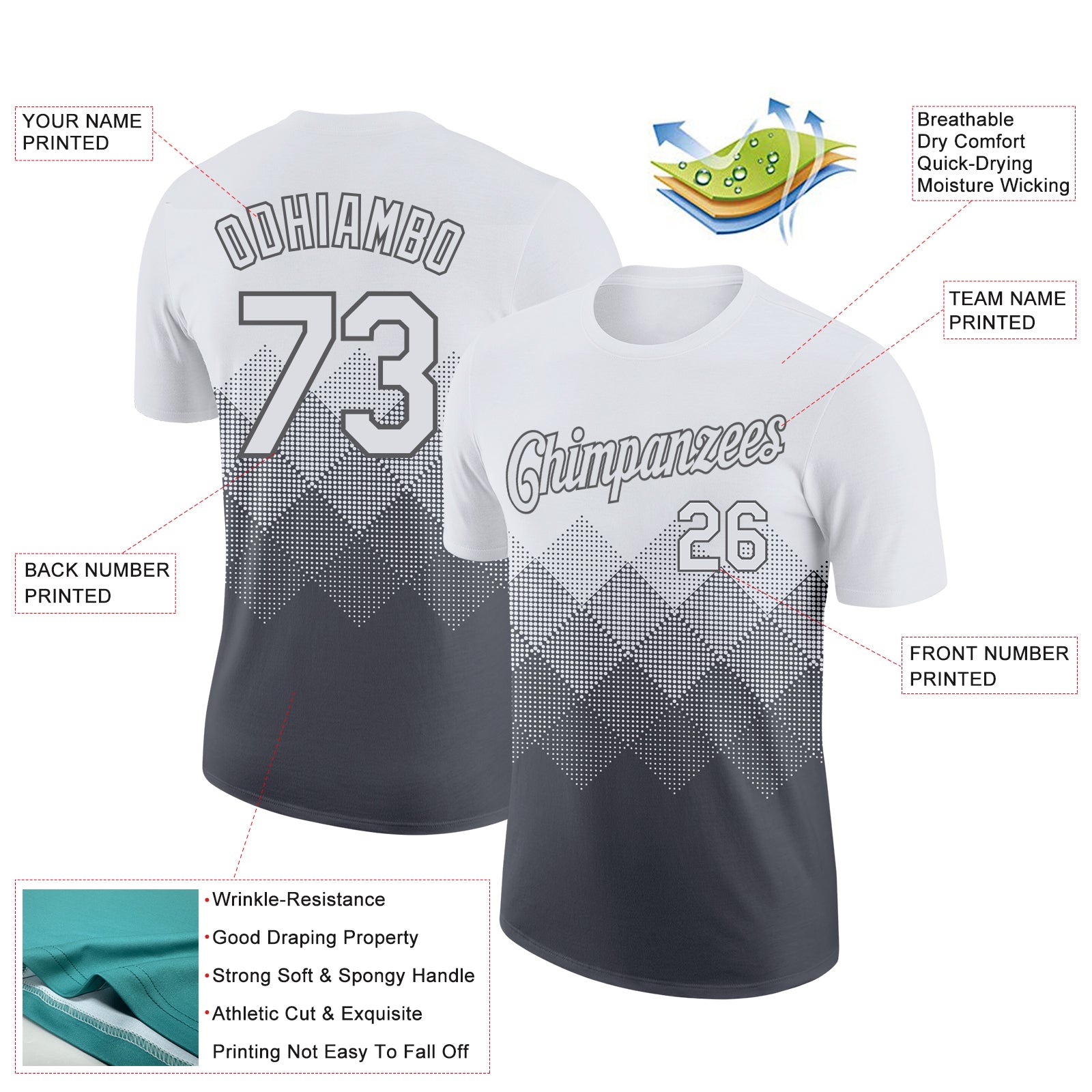 Custom White Steel Gray 3D Pattern Design Gradient Square Shapes Performance T-Shirt