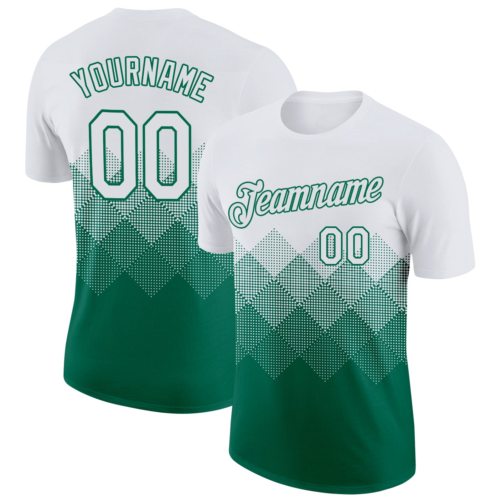 Custom White Kelly Green 3D Pattern Design Gradient Square Shapes Performance T-Shirt