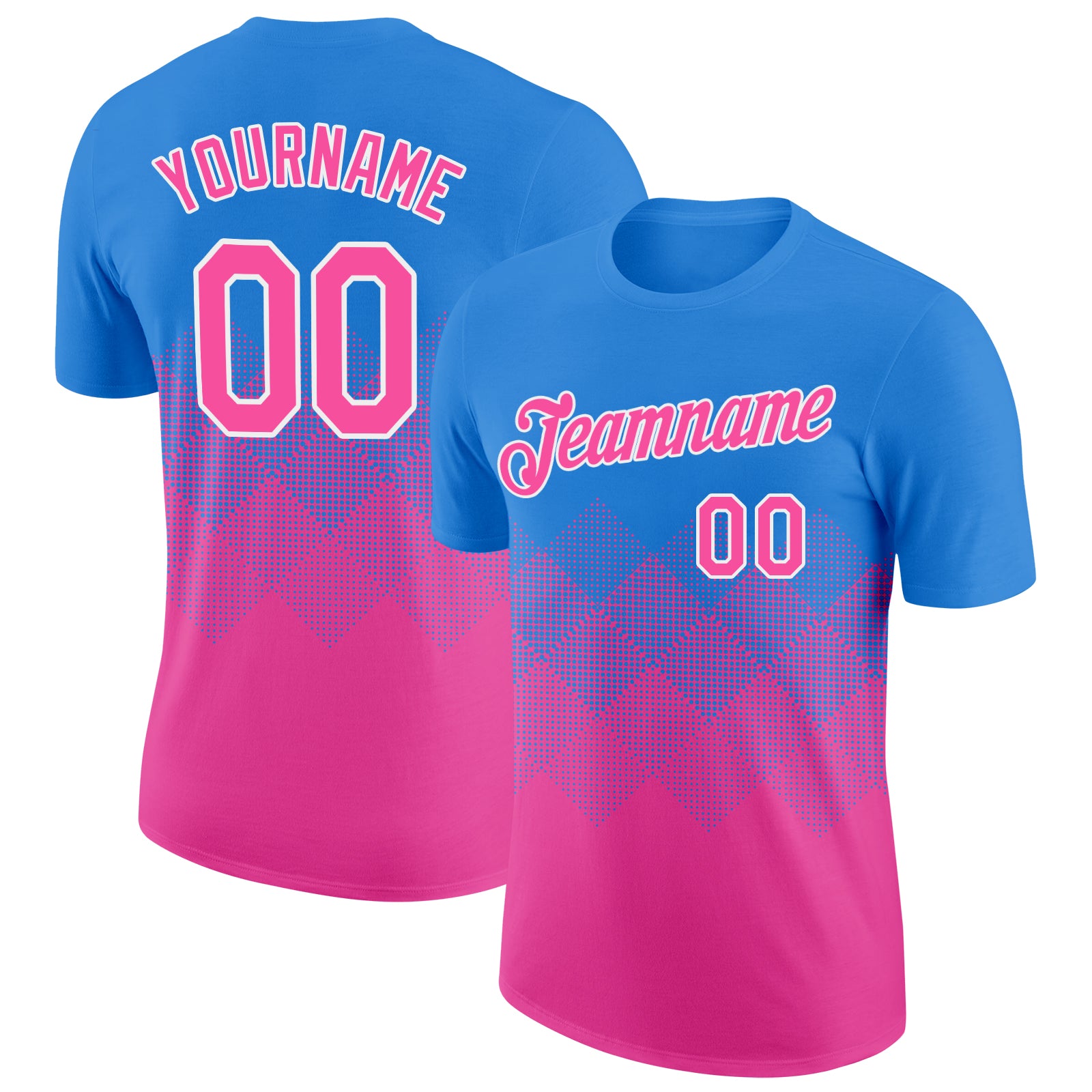 Custom Powder Blue Pink-White 3D Pattern Design Gradient Square Shapes Performance T-Shirt