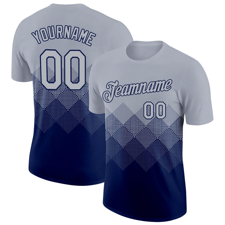 Custom Gray Navy 3D Pattern Design Gradient Square Shapes Performance T-Shirt