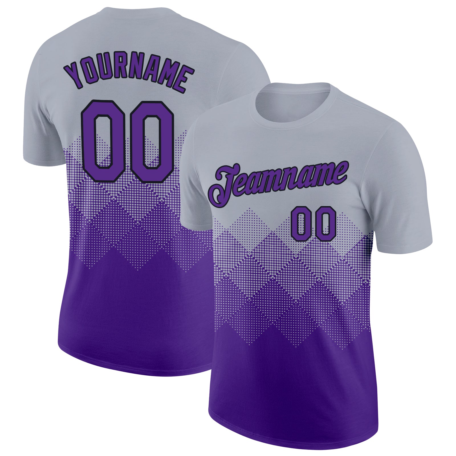 Custom Gray Purple-Black 3D Pattern Design Gradient Square Shapes Performance T-Shirt