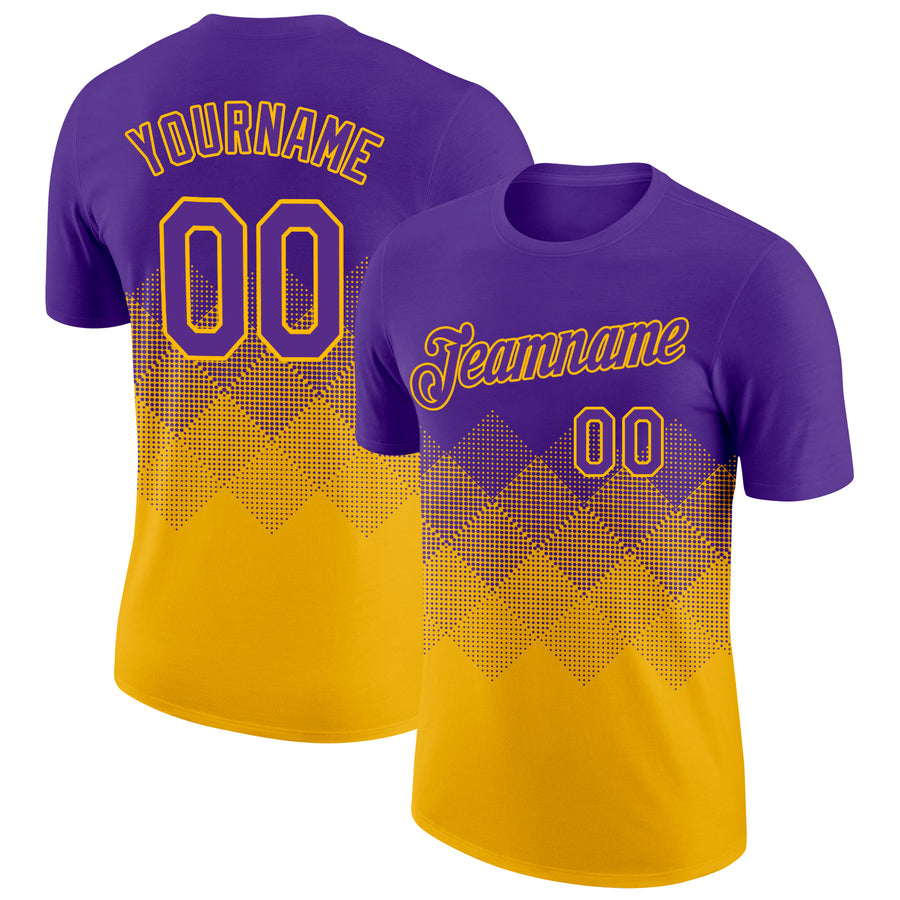 Custom Purple Gold 3D Pattern Design Gradient Square Shapes Performance T-Shirt