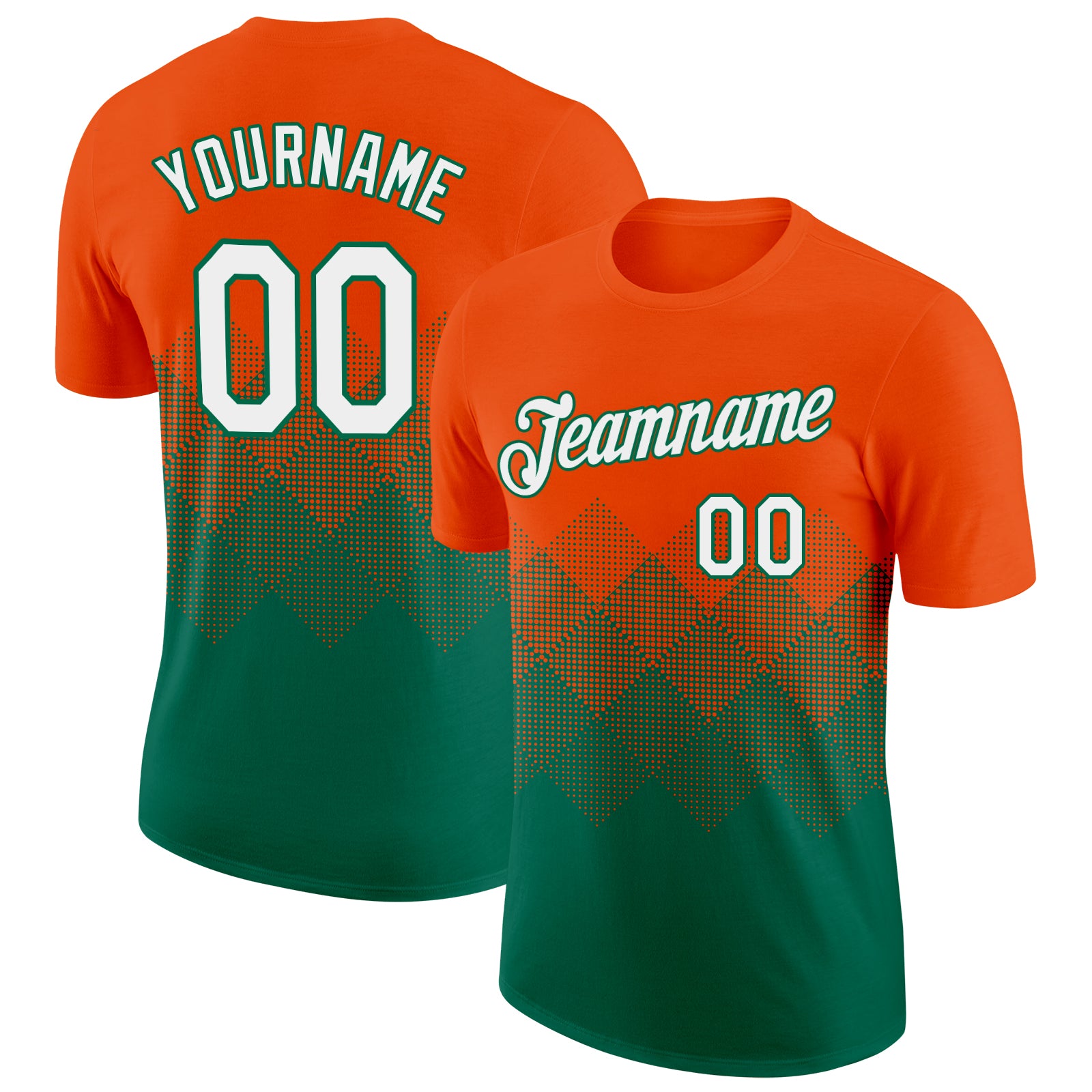 Custom Orange White-Kelly Green 3D Pattern Design Gradient Square Shapes Performance T-Shirt