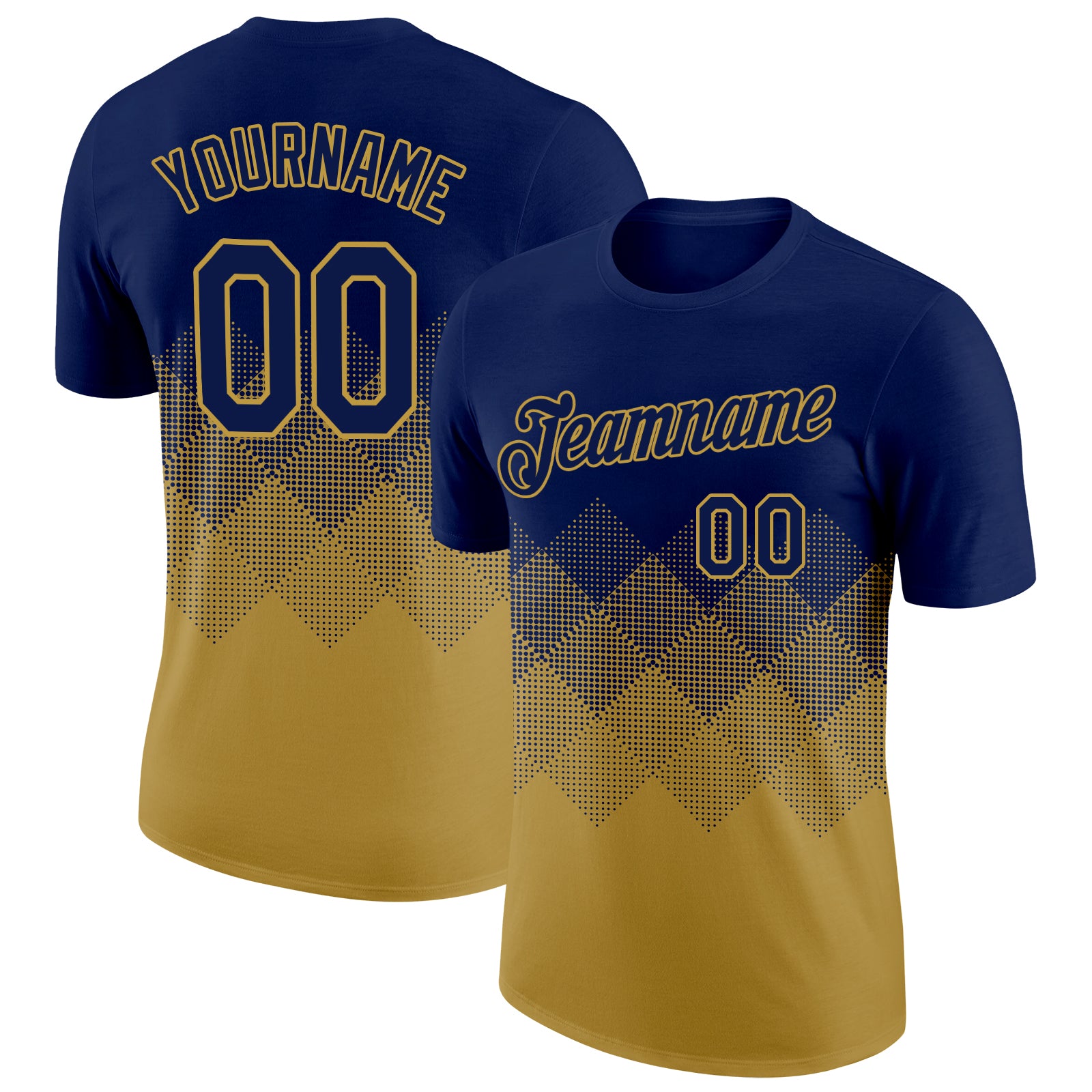 Custom Navy Old Gold 3D Pattern Design Gradient Square Shapes Performance T-Shirt