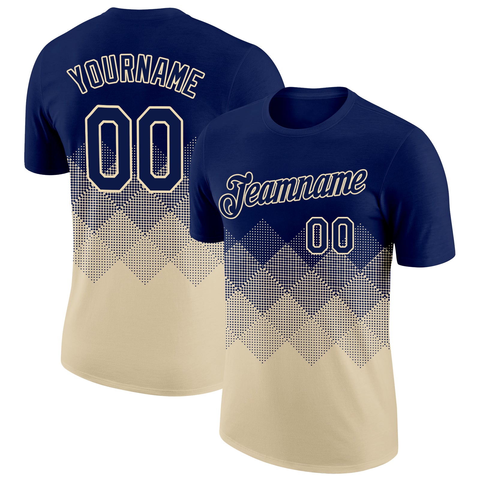 Custom Navy Cream 3D Pattern Design Gradient Square Shapes Performance T-Shirt