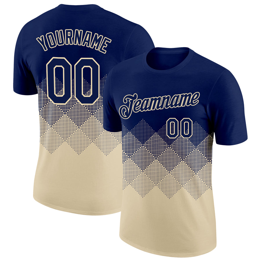 Custom Navy Cream 3D Pattern Design Gradient Square Shapes Performance T-Shirt