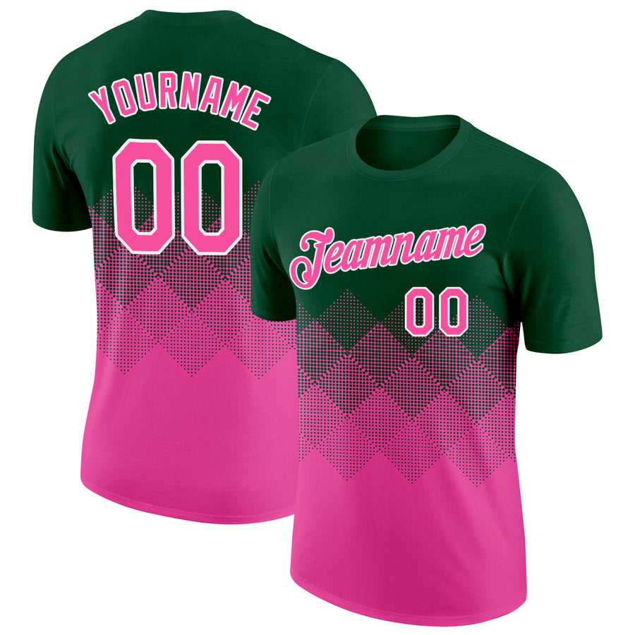Custom Green Pink-White 3D Pattern Design Gradient Square Shapes Performance T-Shirt