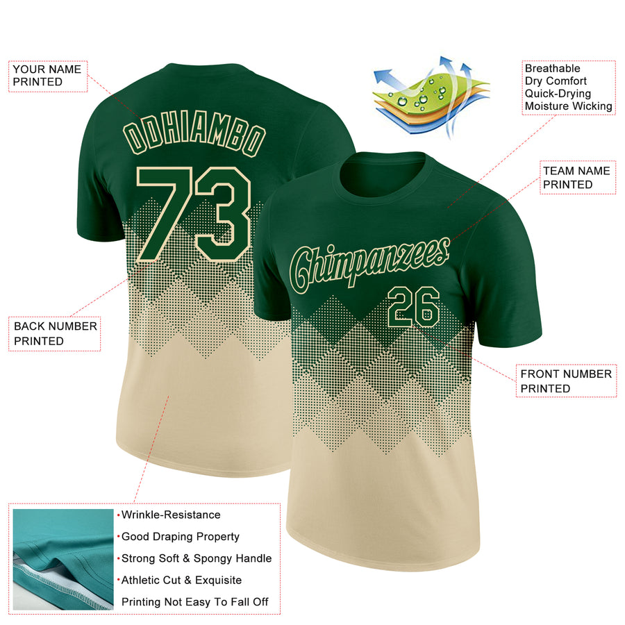 Custom Green Cream 3D Pattern Design Gradient Square Shapes Performance T-Shirt
